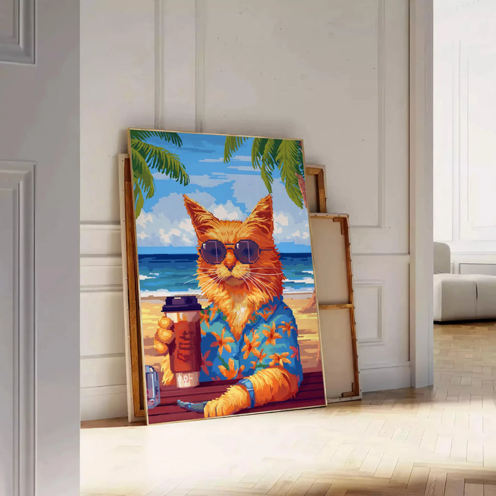 Cat Cocktail Wildlife Art Travel Poster High Quality Frame Premium Print Home Decor Color