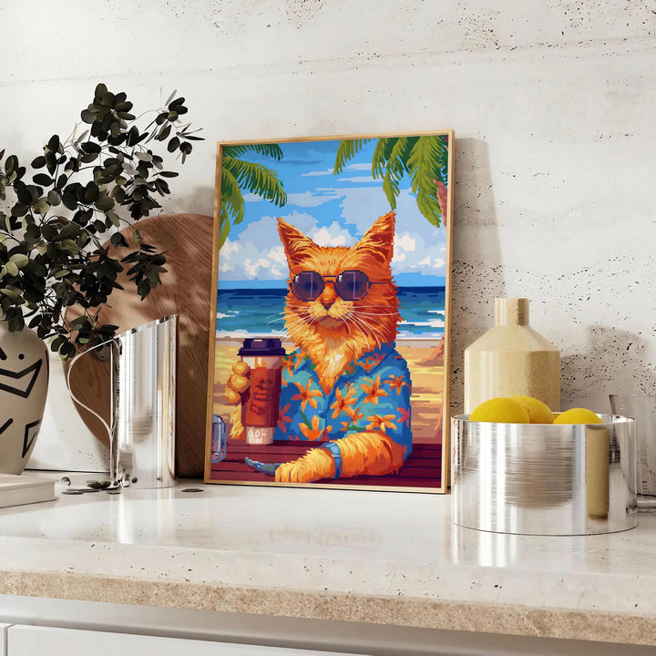 Cat Cocktail Wildlife Art Travel Poster High Quality Frame Premium Print Home Decor Color