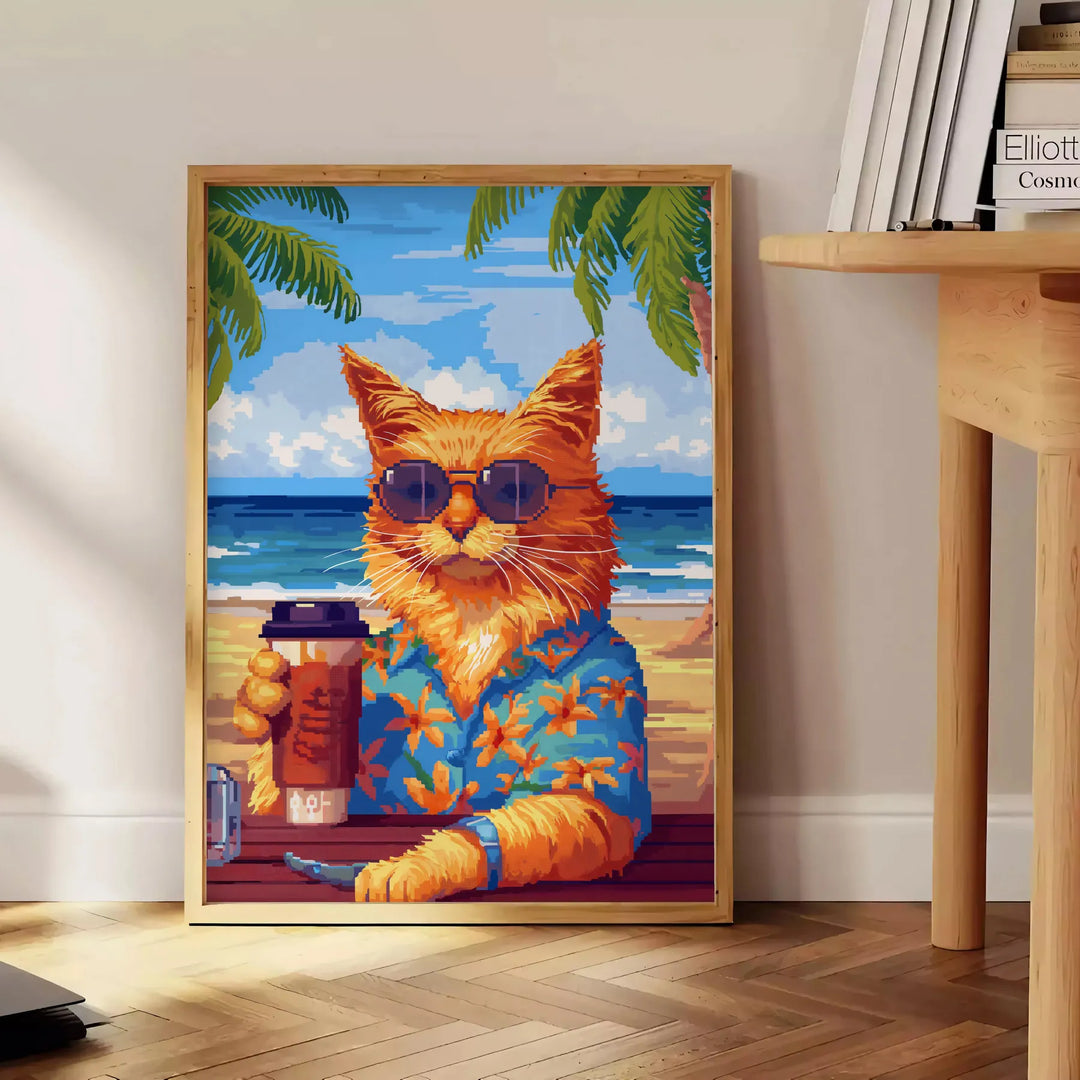 Cat Cocktail Wildlife Art Travel Poster High Quality Frame Premium Print Home Decor Color