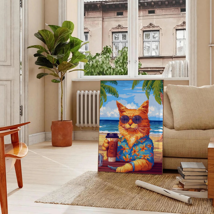 Cat Cocktail Wildlife Art Travel Poster High Quality Frame Premium Print Home Decor Color