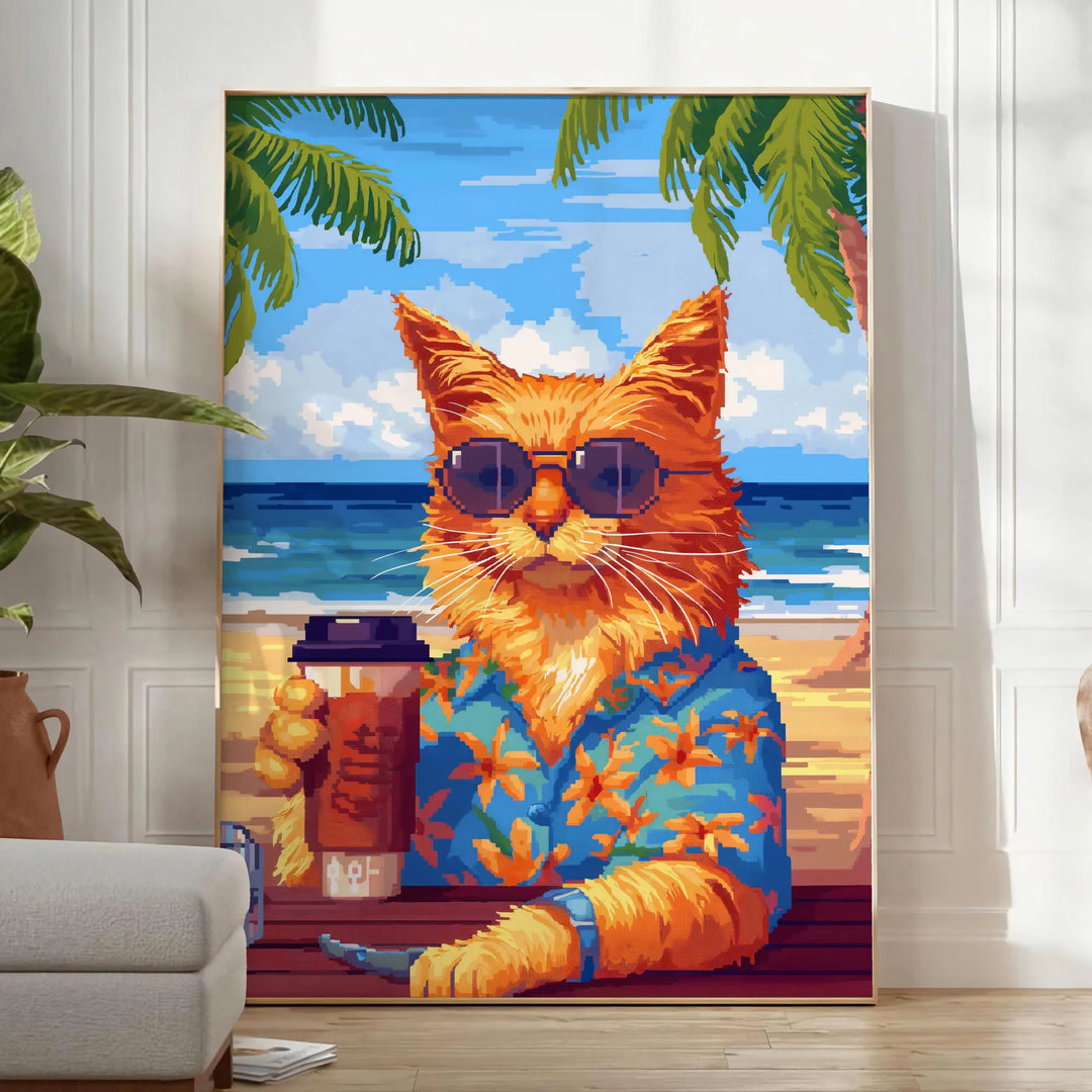 Cat Cocktail Wildlife Art Travel Poster High Quality Frame Premium Print Home Decor Color