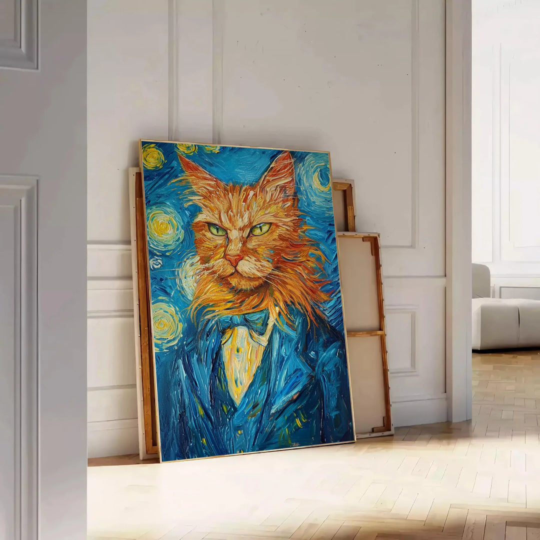 Cat Impressionist Wildlife Wall Print Travel Poster High Quality Frame Premium Print Home Decor Color