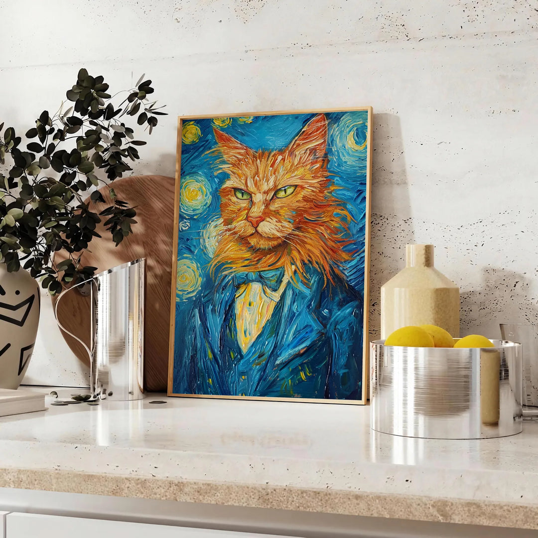 Cat Impressionist Wildlife Wall Print Travel Poster High Quality Frame Premium Print Home Decor Color