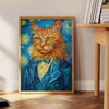 space captivating cat impressionist wildlife poster serene green blue hues wall art unique gift artwork touch nature room sizes A4 A0 ideal fit today