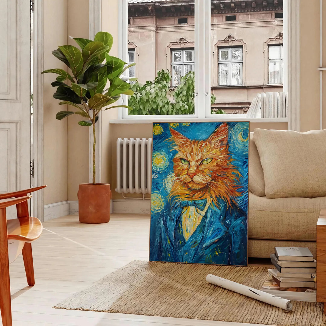 Cat Impressionist Wildlife Wall Print Travel Poster High Quality Frame Premium Print Home Decor Color