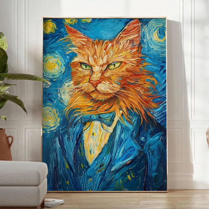 Cat Impressionist Wildlife Wall Print Travel Poster High Quality Frame Premium Print Home Decor Color