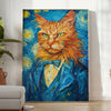 space captivating cat impressionist wildlife poster serene green blue hues wall art unique gift artwork touch nature room sizes A4 A0 ideal fit today