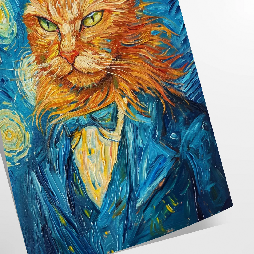 Cat Impressionist Wildlife Wall Print Travel Poster High Quality Frame Premium Print Home Decor Color