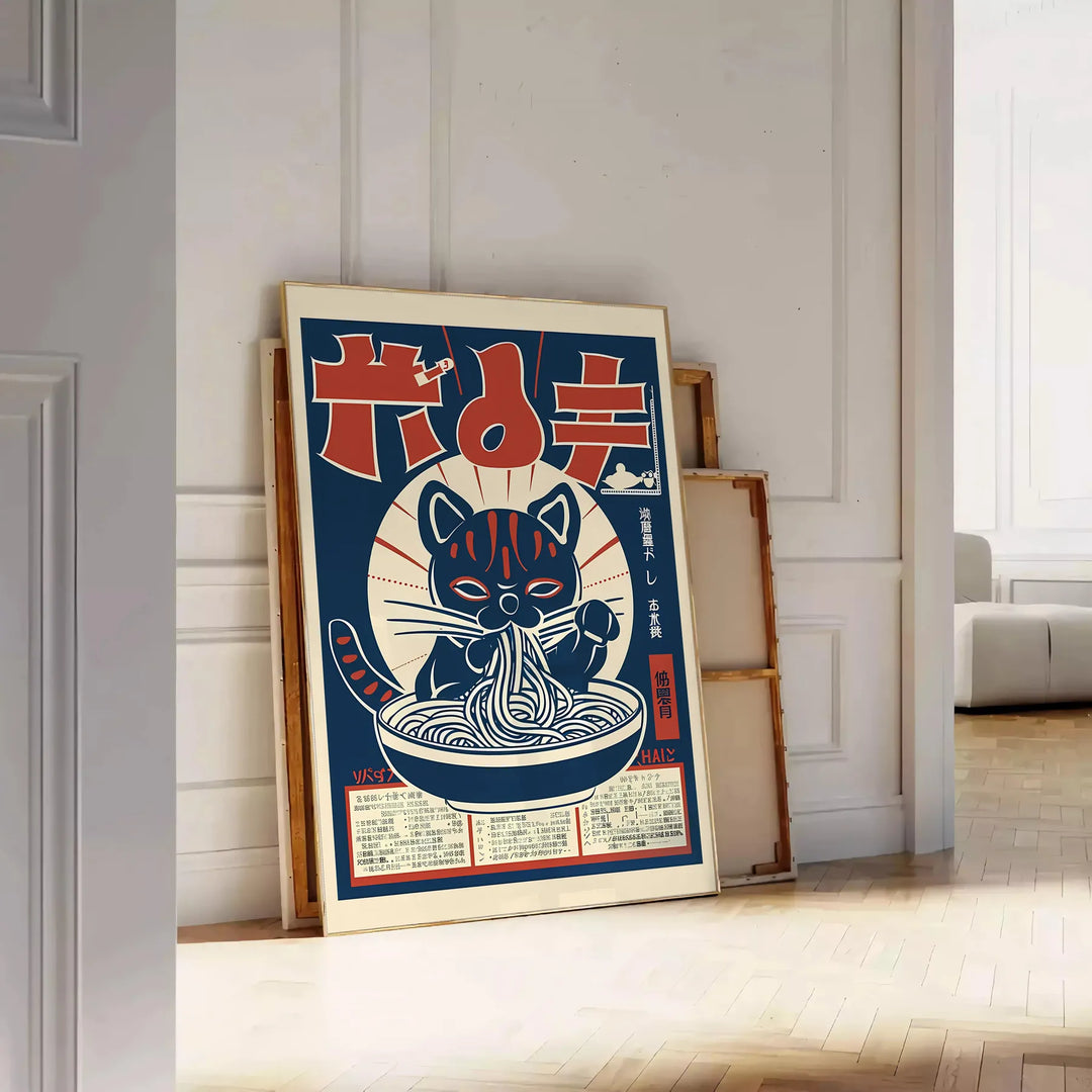 Cat Ramen Kitchen Art Print Travel Poster High Quality Frame Premium Print Home Decor Color