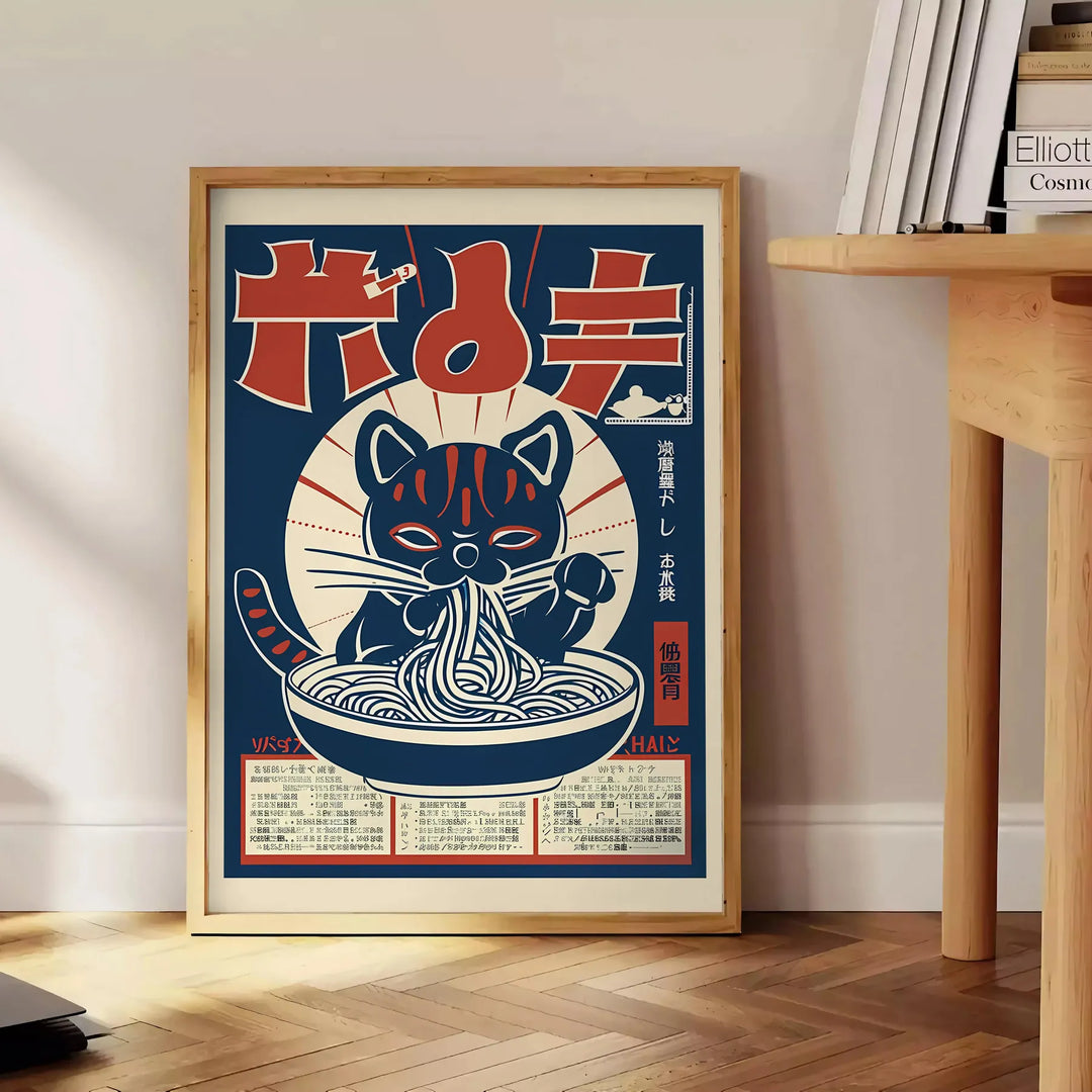 Cat Ramen Kitchen Art Print Travel Poster High Quality Frame Premium Print Home Decor Color