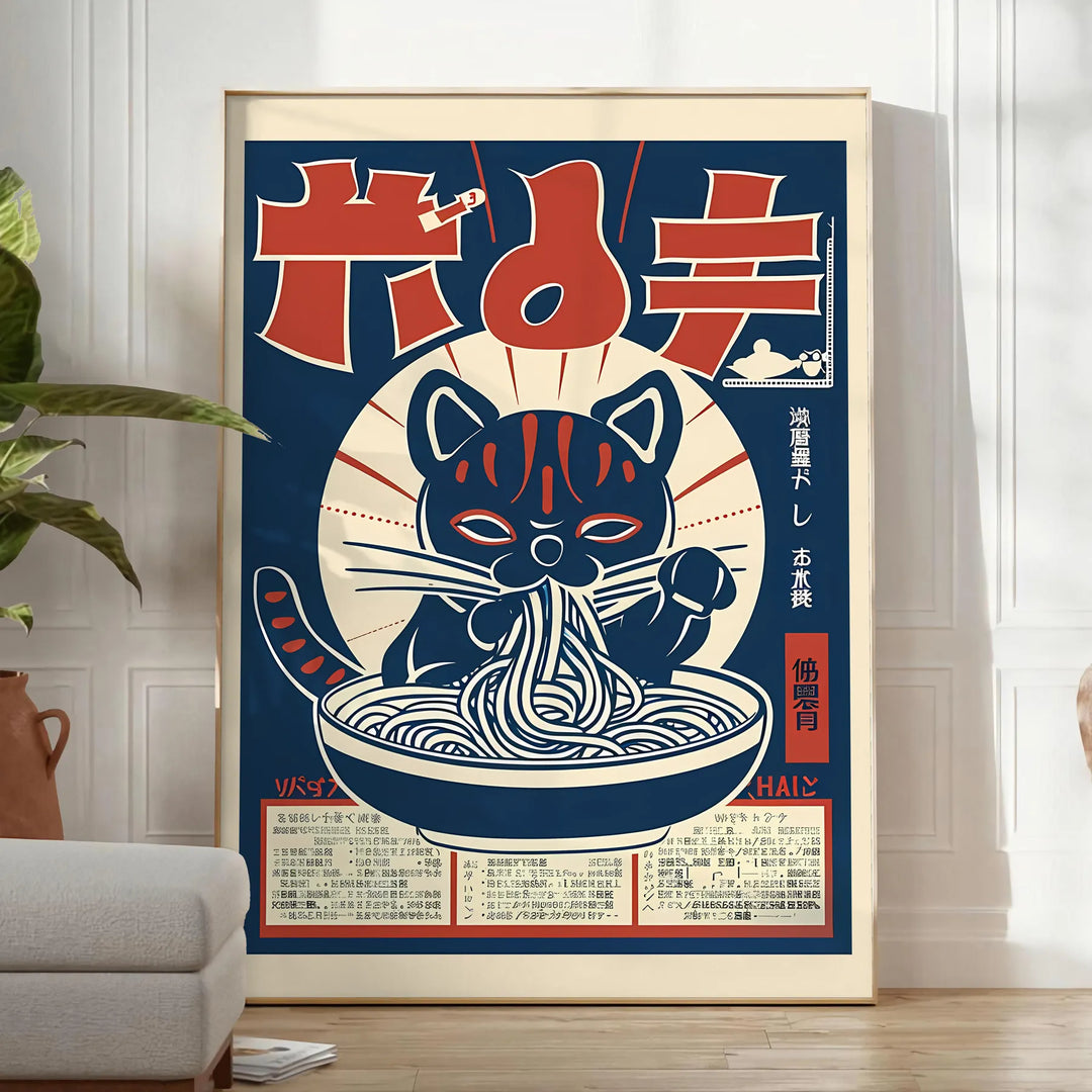 Cat Ramen Kitchen Art Print Travel Poster High Quality Frame Premium Print Home Decor Color