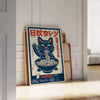 touch whimsy space Cat Ramen Kitchen poster cozy brown gray hues charming wall art character room unique gift lovers foodies standalone print