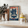 touch whimsy space Cat Ramen Kitchen poster cozy brown gray hues charming wall art character room unique gift lovers foodies standalone print