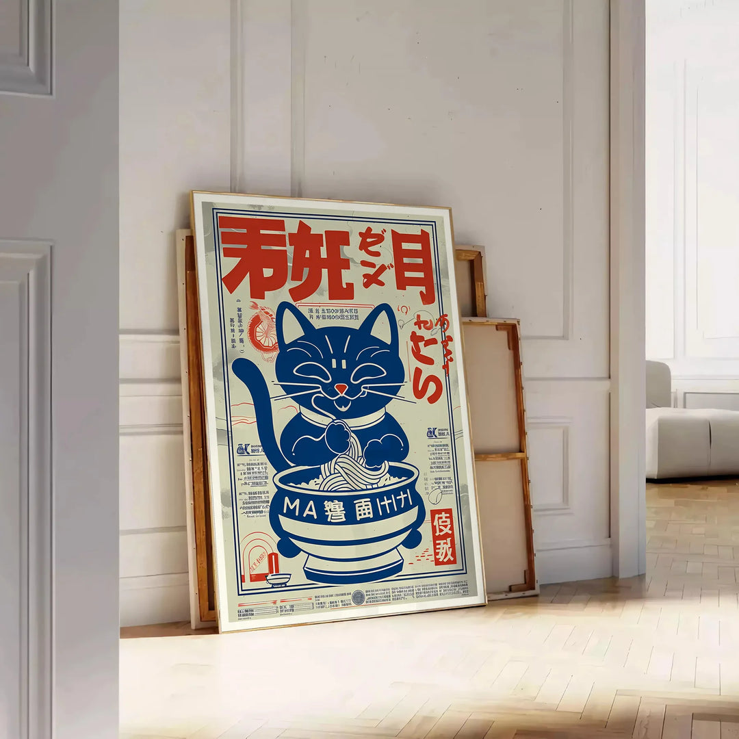 Cat Ramen Kitchen Poster Travel Poster High Quality Frame Premium Print Home Decor Color