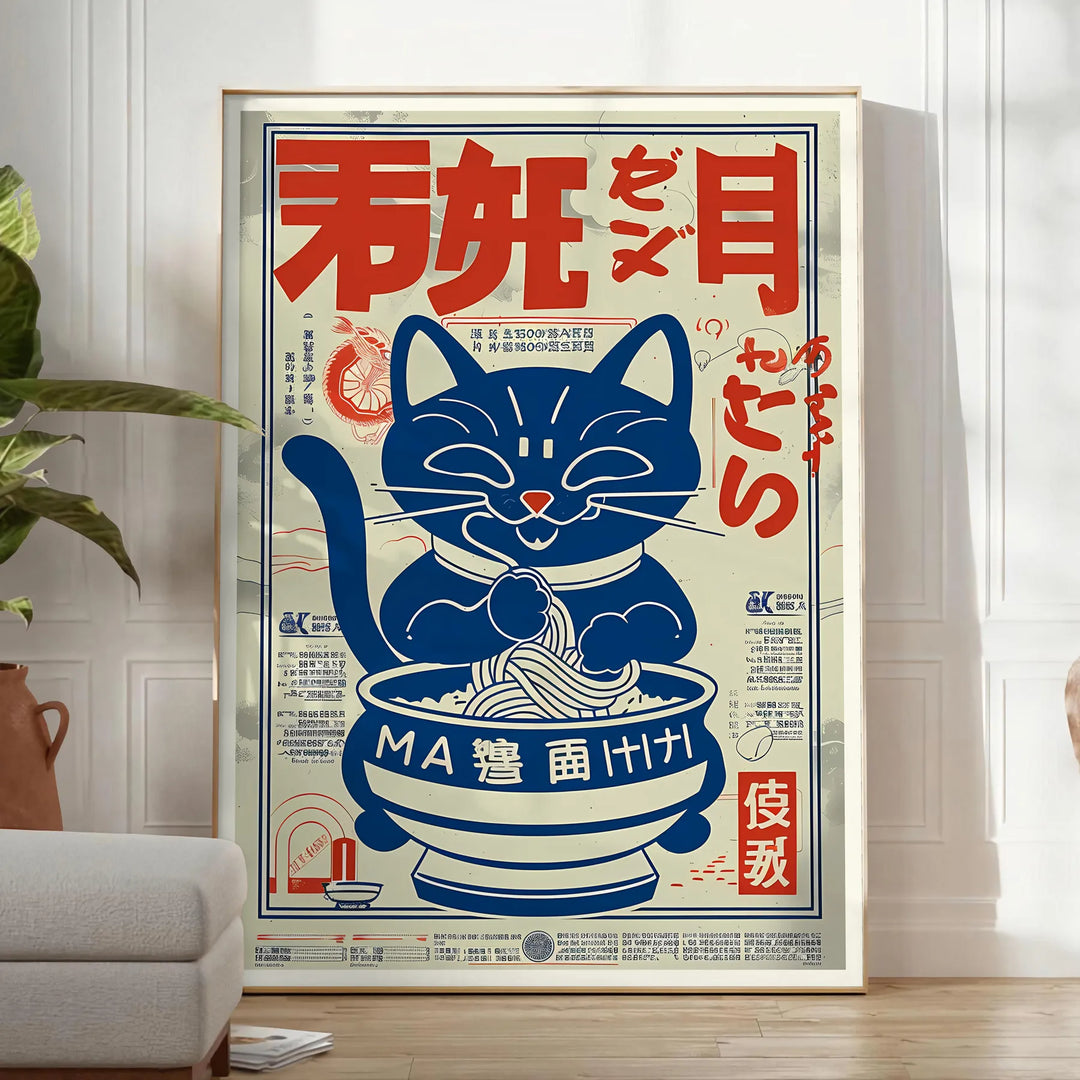 Cat Ramen Kitchen Poster Travel Poster High Quality Frame Premium Print Home Decor Color