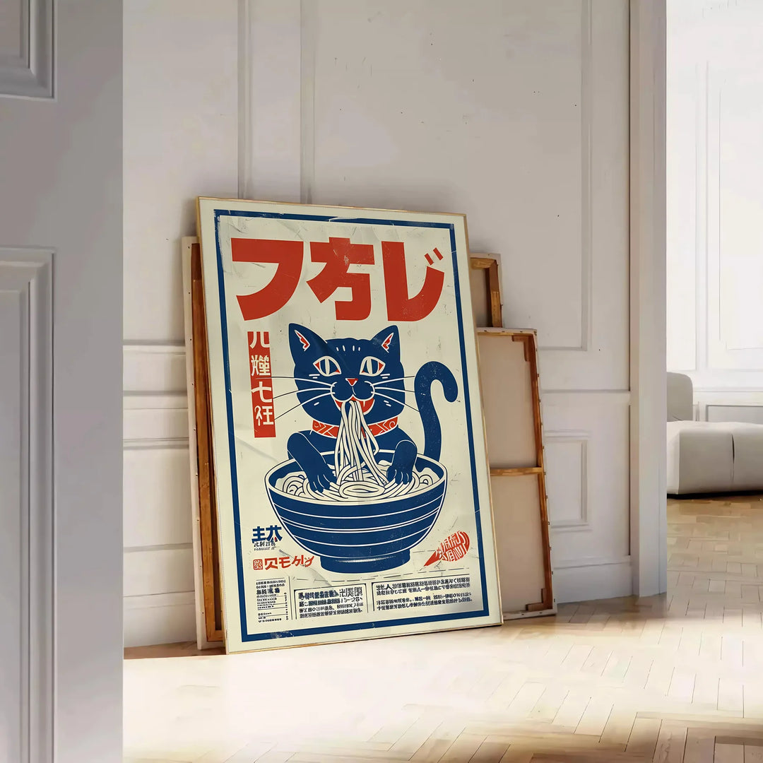 Cat Ramen Kitchen Wall Print Travel Poster High Quality Frame Premium Print Home Decor Color