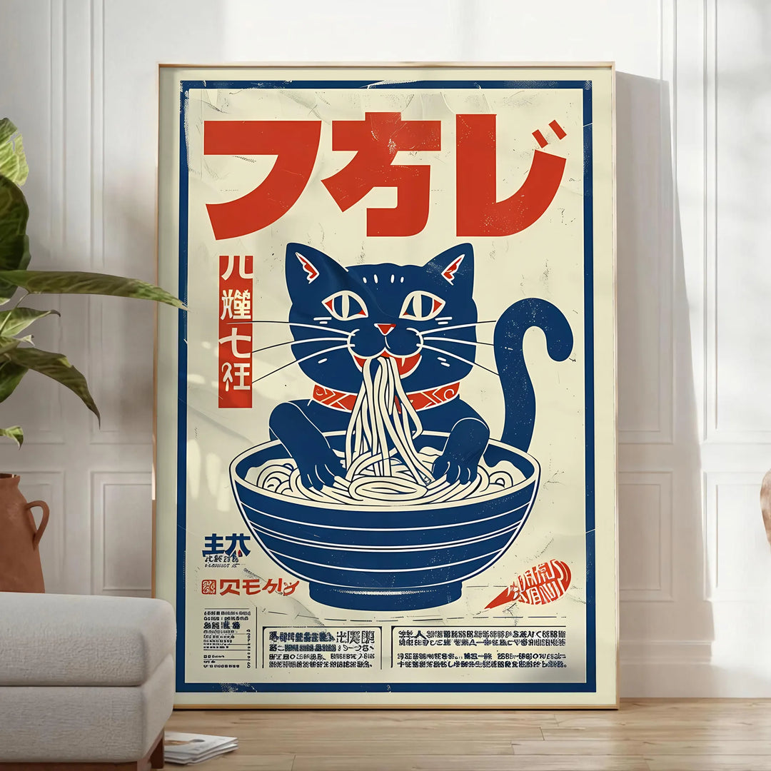 Cat Ramen Kitchen Wall Print Travel Poster High Quality Frame Premium Print Home Decor Color