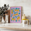 majesty cheetah vibrant wildlife poster stunning orange blue hues wall art unique gift captivating print nature indoors decor exceptional artwork frameless styles
