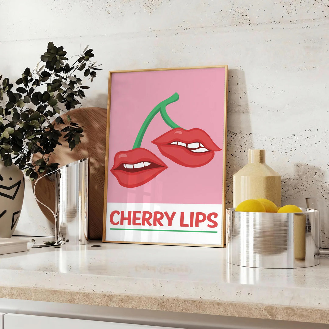 Cherry Lips Popular Wall Print Travel Poster High Quality Frame Premium Print Home Decor Color