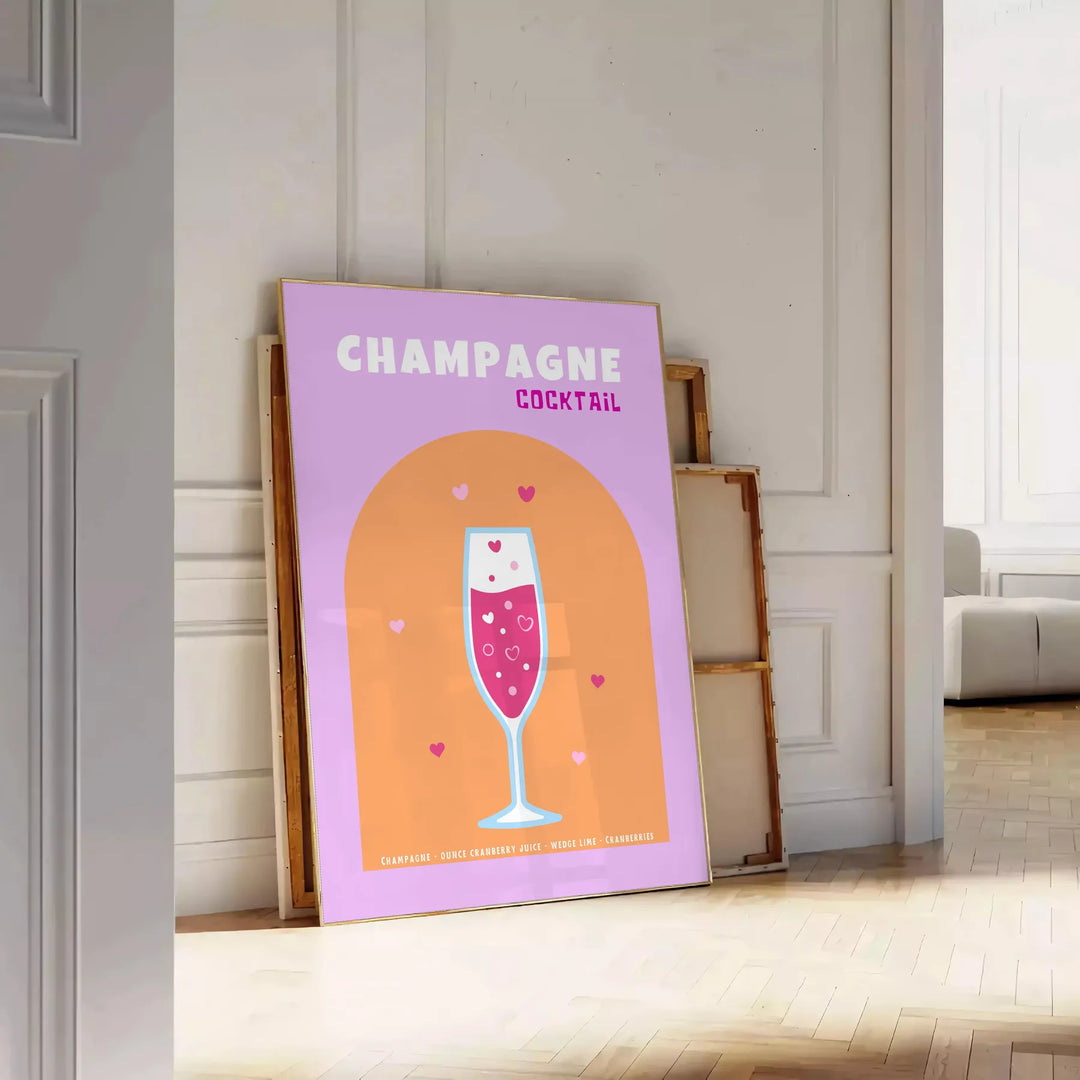 Cocktail Champagne Wall Art Travel Poster High Quality Frame Premium Print Home Decor Color