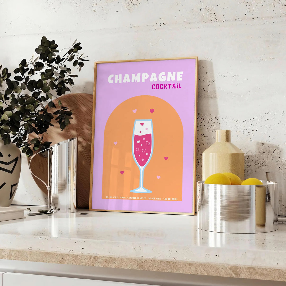 Cocktail Champagne Wall Art Travel Poster High Quality Frame Premium Print Home Decor Color