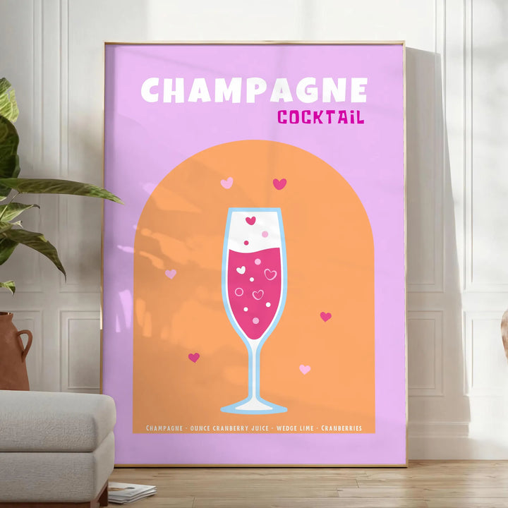 Cocktail Champagne Wall Art Travel Poster High Quality Frame Premium Print Home Decor Color