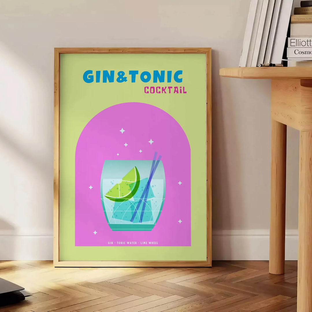 Cocktail Gin Tonic Poster Travel Poster High Quality Frame Premium Print Home Decor Color