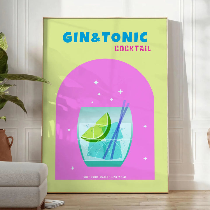 Cocktail Gin Tonic Poster Travel Poster High Quality Frame Premium Print Home Decor Color