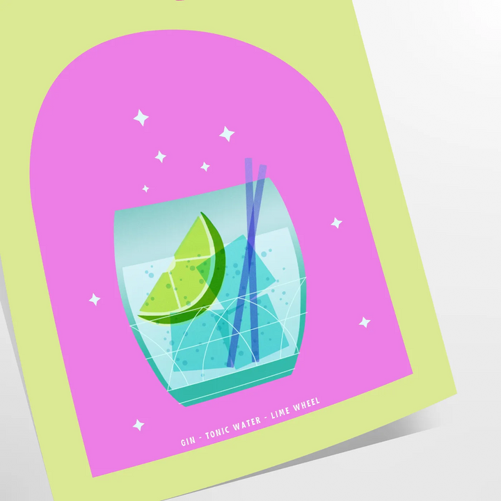 Cocktail Gin Tonic Poster Travel Poster High Quality Frame Premium Print Home Decor Color