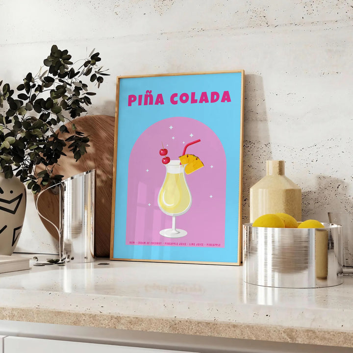 Cocktail Pina Colada Poster Travel Poster High Quality Frame Premium Print Home Decor Color