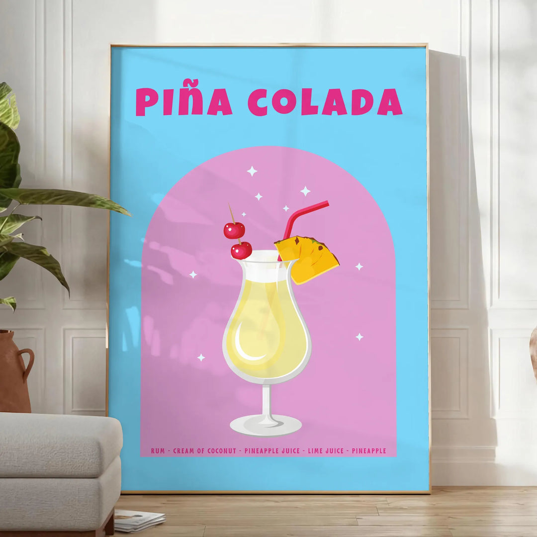 Cocktail Pina Colada Poster Travel Poster High Quality Frame Premium Print Home Decor Color