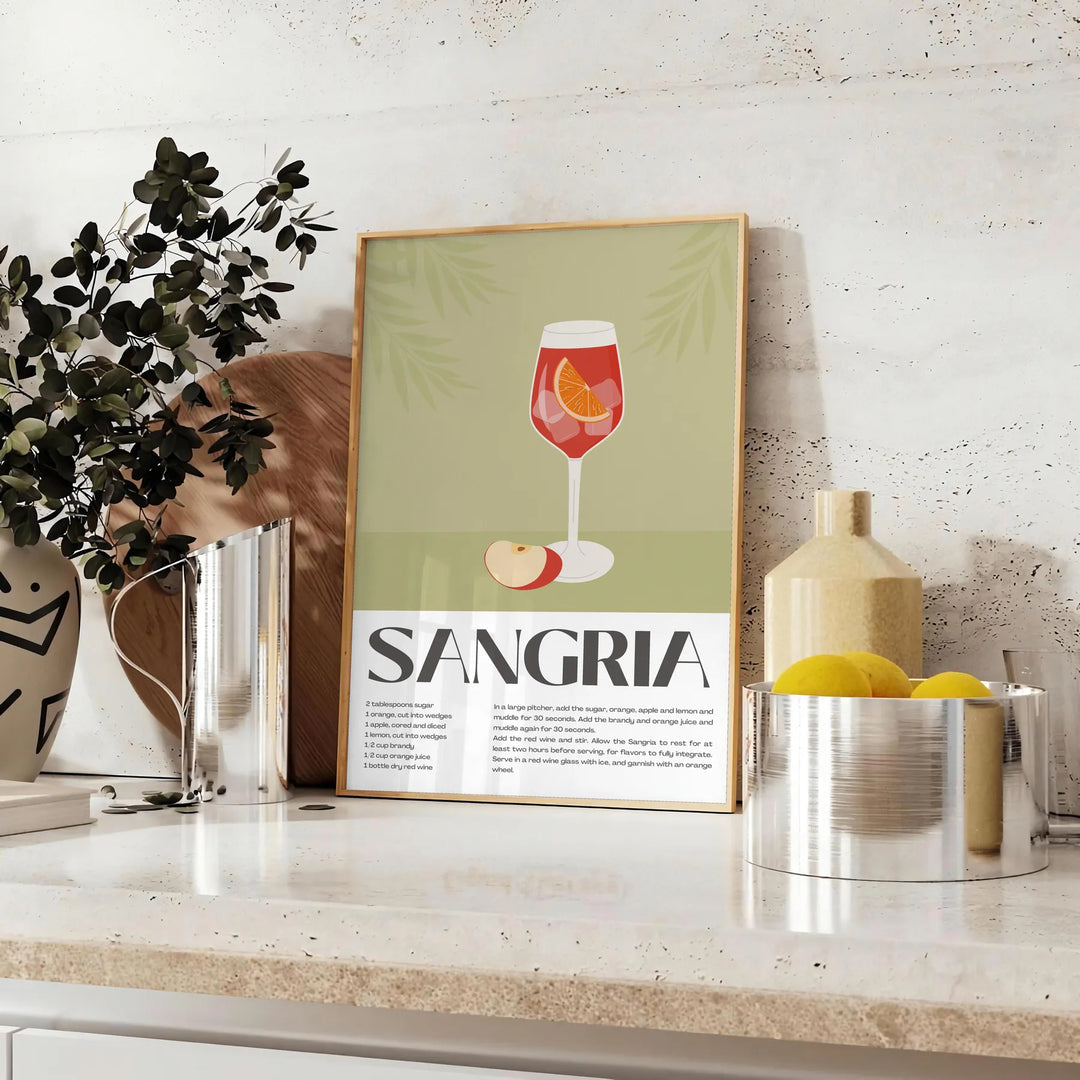 Cocktail Sangria Art Travel Poster High Quality Frame Premium Print Home Decor Color