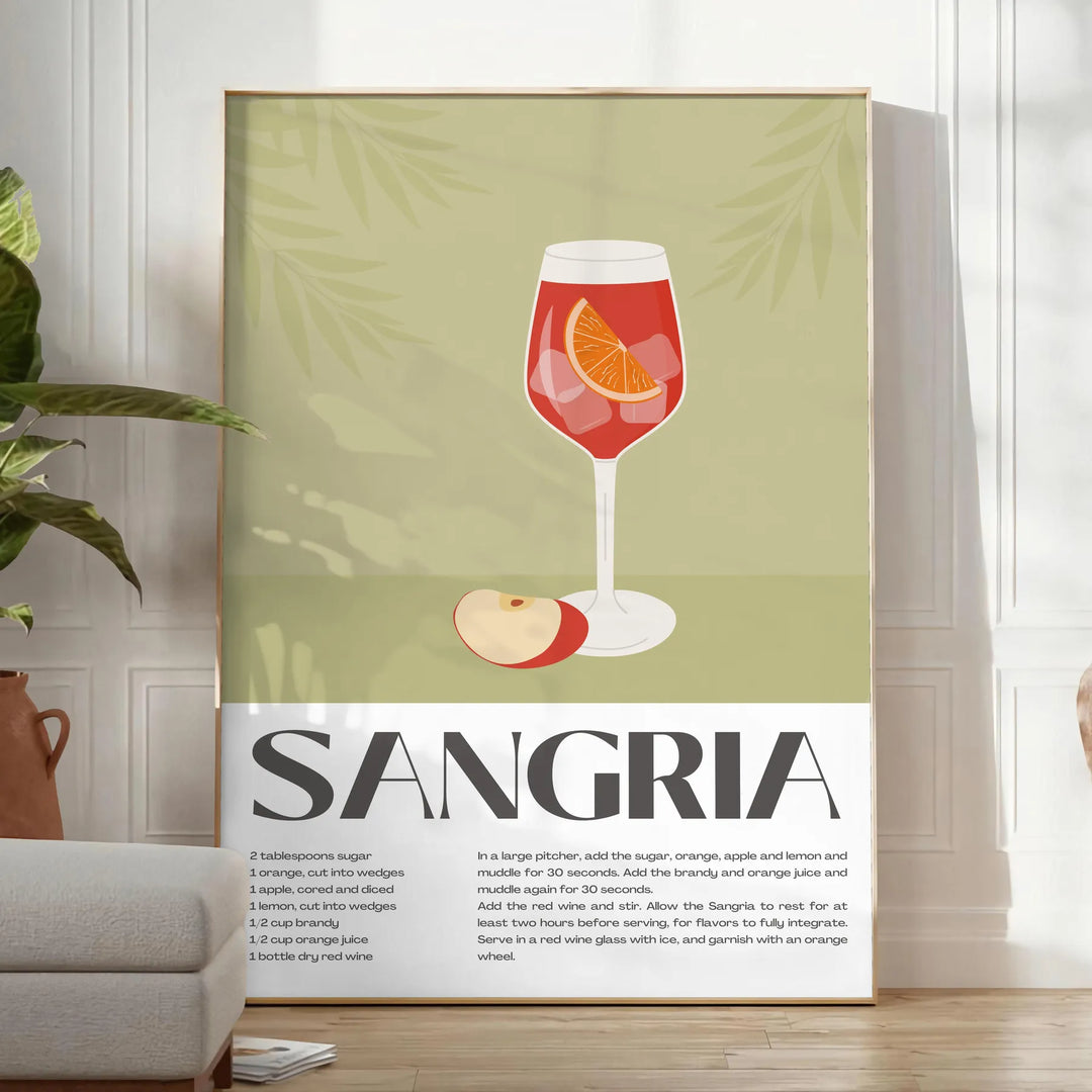 Cocktail Sangria Art Travel Poster High Quality Frame Premium Print Home Decor Color