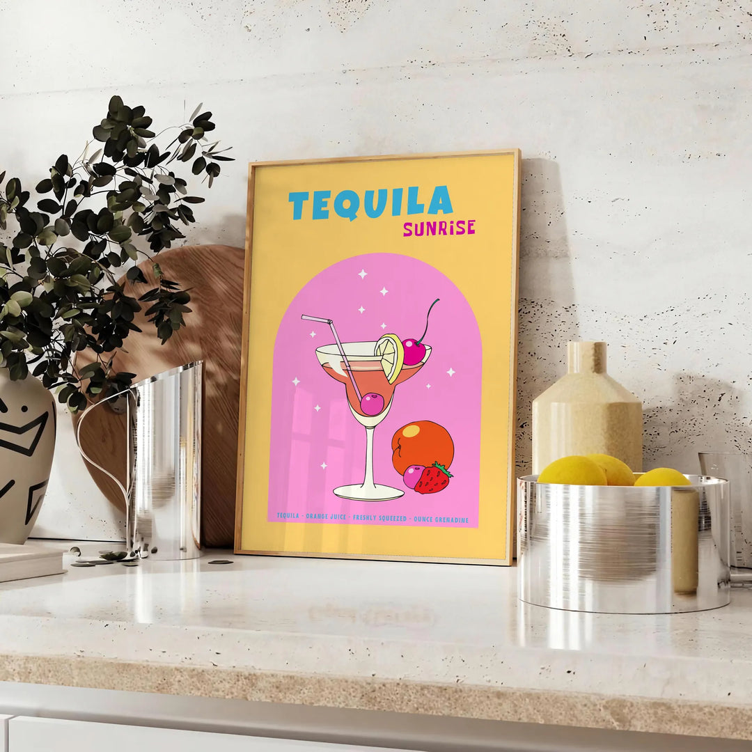 Cocktail Tequila Sunrise Print Travel Poster High Quality Frame Premium Print Home Decor Color