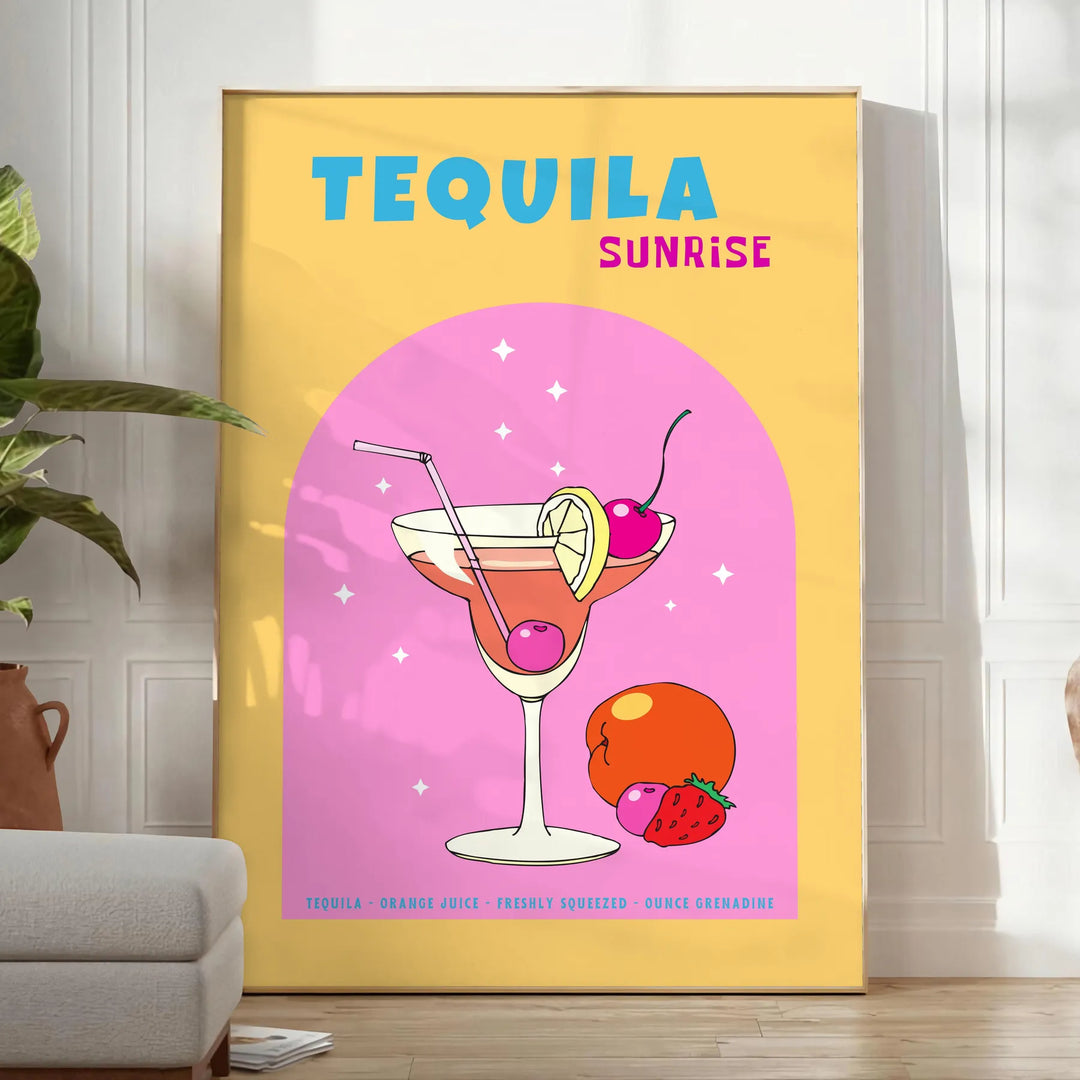 Cocktail Tequila Sunrise Print Travel Poster High Quality Frame Premium Print Home Decor Color