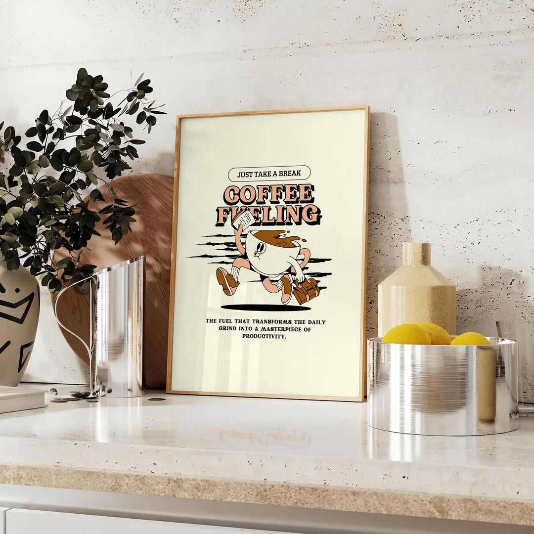 Coffee Fueling Kitchen Art Print Travel Poster High Quality Frame Premium Print Home Decor Color