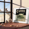 kitchen vibrant coffee poster green orange hues captivating wall art touch warmth style ideal gift lovers sizes A4 cm A0