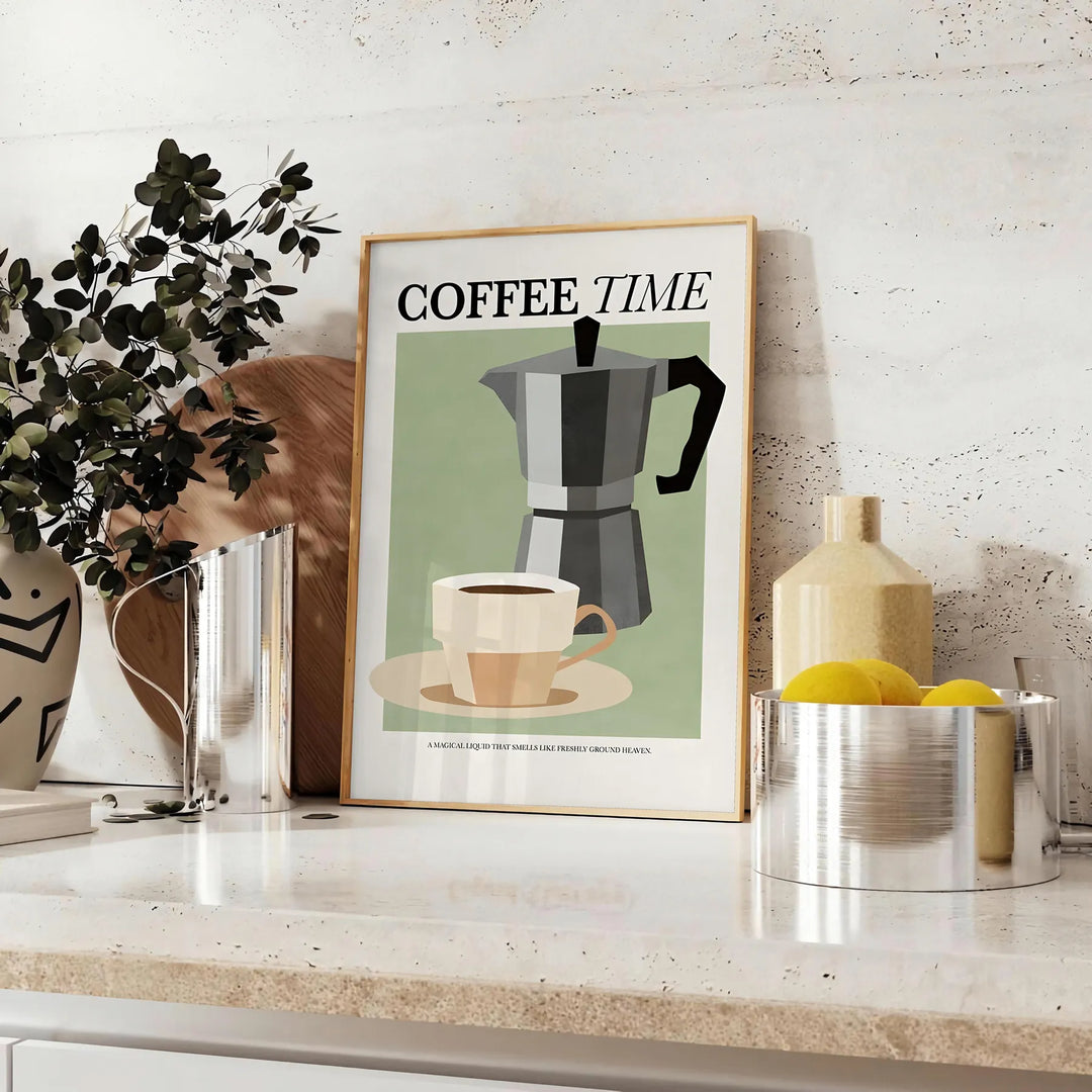 Coffee Time Kitchen Wall Print Travel Poster High Quality Frame Premium Print Home Decor Color