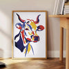 splash vibrant color space striking cow poster vivid oranges yellows wall art unique gift print room variety sizes A4 cm A0