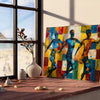 space striking cubism art poster bold orange blue hues perfect piece wall room unique gift lovers various sizes A4 cm A0