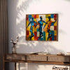 space striking cubism art poster bold orange blue hues perfect piece wall room unique gift lovers various sizes A4 cm A0