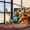 space Cubism art poster vibrant shades green blue unique wall inspiring gift print modern touch decor various sizes A4 cm A0