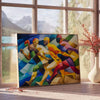space Cubism art poster vibrant shades green blue unique wall inspiring gift print modern touch decor various sizes A4 cm A0