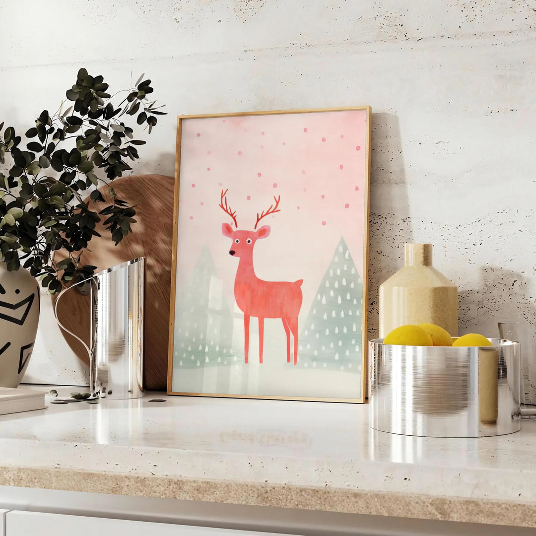 Deer Snow Animal Poster Travel Poster High Quality Frame Premium Print Home Decor Color