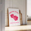 Devils Roll Dice poster trendy piece wall art bold blue orange hues striking artwork unique gift print modern edge space decor today
