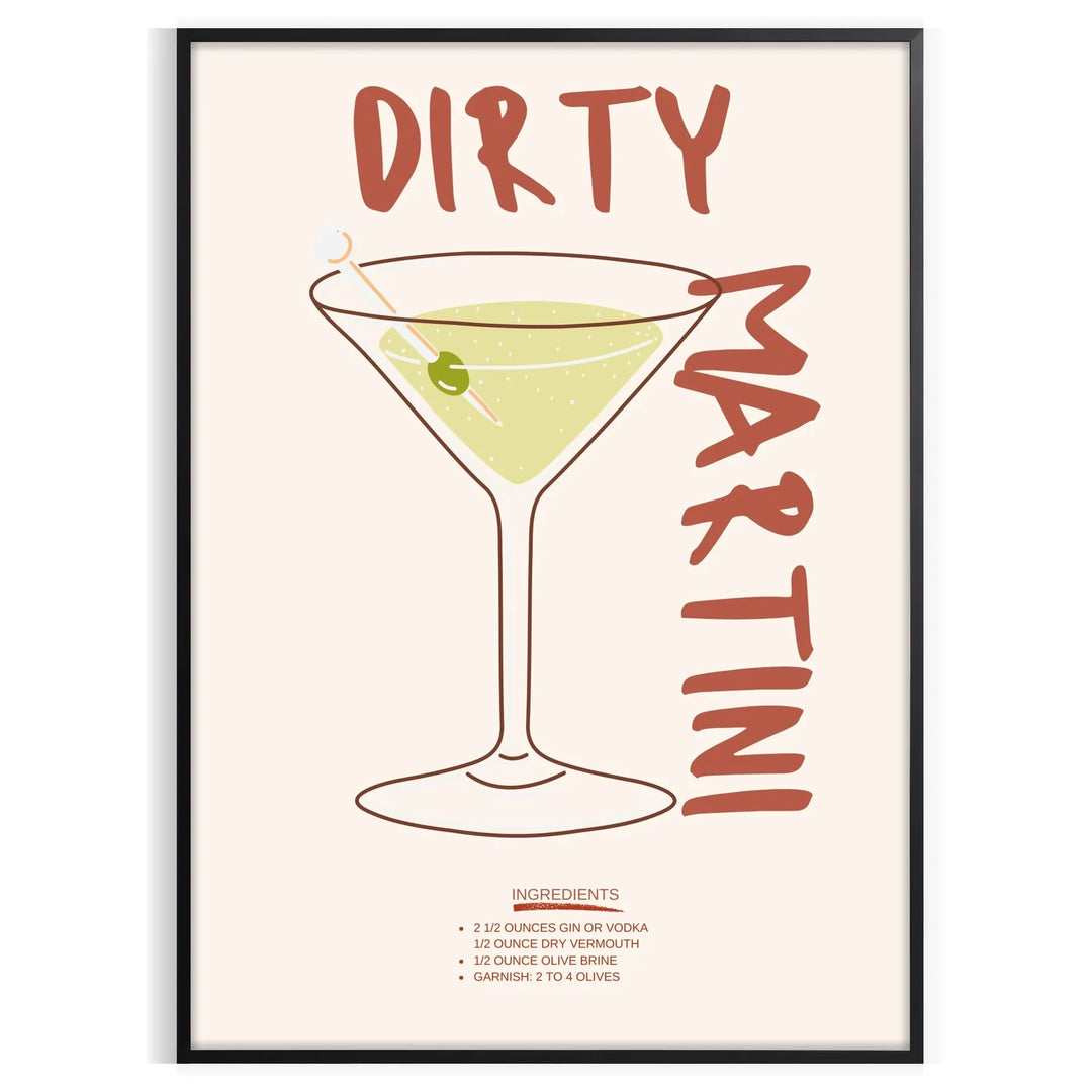 Dirty Martini Cocktail Poster Travel Poster High Quality Frame Premium Print Home Decor Color