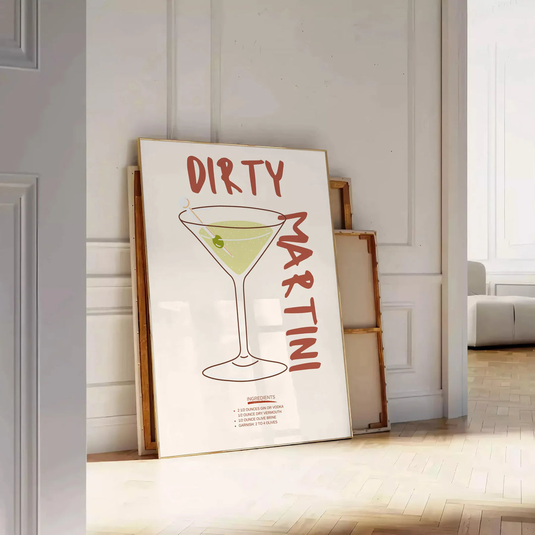 Dirty Martini Cocktail Poster Travel Poster High Quality Frame Premium Print Home Decor Color