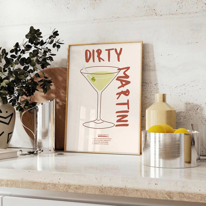 Dirty Martini Cocktail Poster Travel Poster High Quality Frame Premium Print Home Decor Color