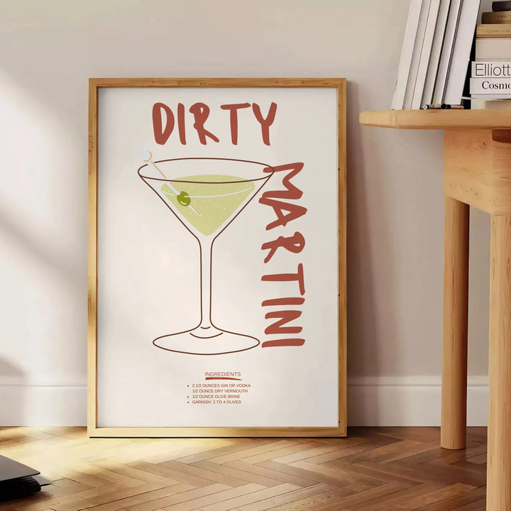 Dirty Martini Cocktail Poster Travel Poster High Quality Frame Premium Print Home Decor Color