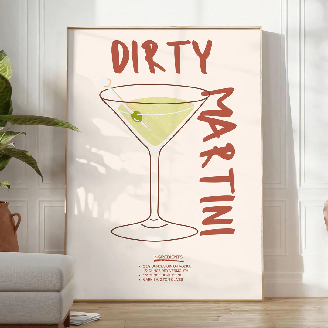 Dirty Martini Cocktail Poster Travel Poster High Quality Frame Premium Print Home Decor Color